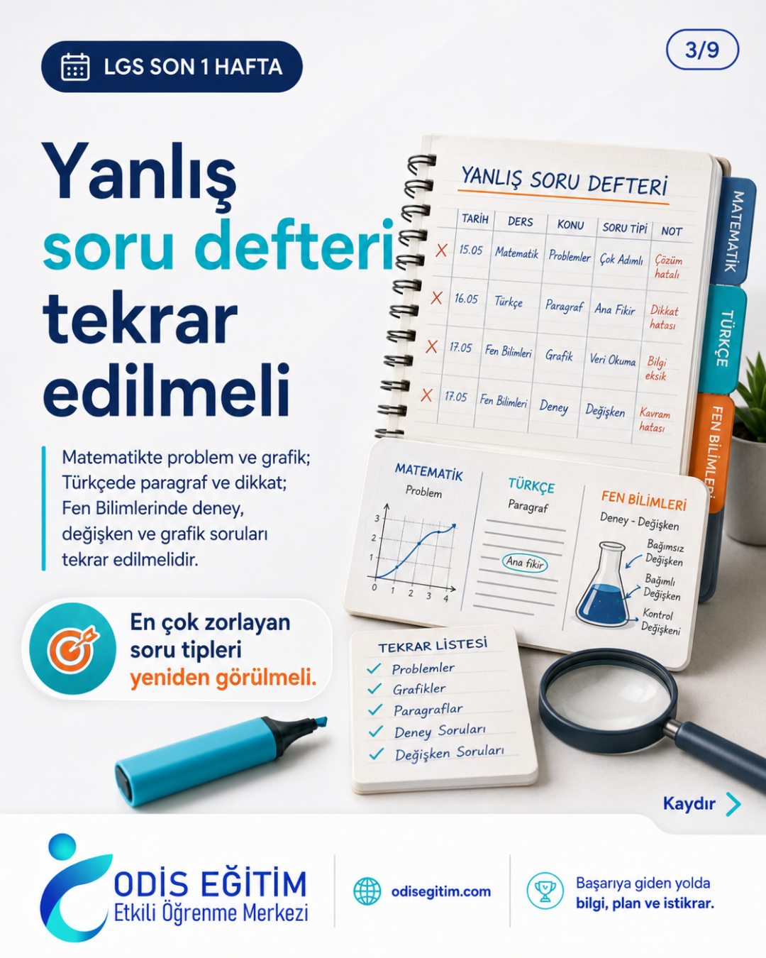 LGS son hafta yanlış soru defteri tekrarı