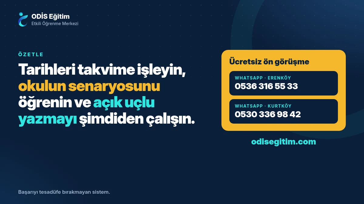 ODİS Eğitim ortak sınav özeti ve iletişim: Erenköy ve Kurtköy LGS ve YKS hazırlık