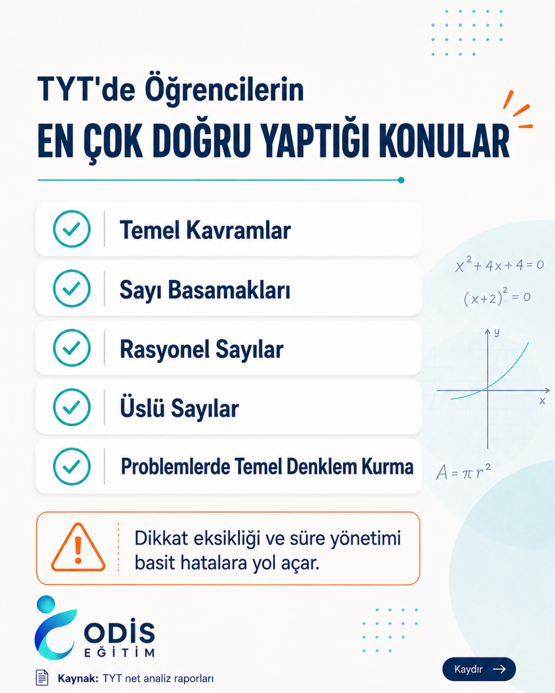 TYT matematikte en çok doğru yapılan konular